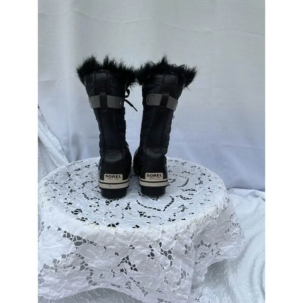 Sorel Tofino II Black Size 5 Waterproof Boots Faux Fur Lace Up Mid Calf